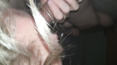 Daddy's girl sucks his dick after fucking her girl. She sucks all his cum from his cock and swallows