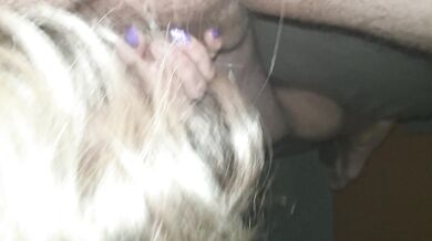 Daddy's girl sucks his dick after fucking her girl. She sucks all his cum from his cock and swallows