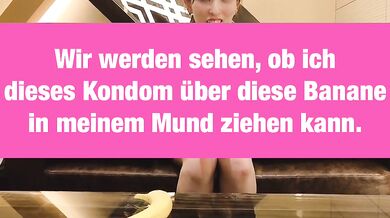 ob ich dieses Kondom über diese Banane in meinem Mund ziehen kann？Japanisch