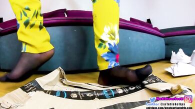 Girl Filas disruptor Nylons Shoeplay Dangling Cardboard Crush with sweaty nylon feet nylon shoeplay