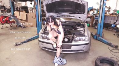 Hot German Girl Masturbating in Mechanic Garage using Ratchet - Mega Orgasm