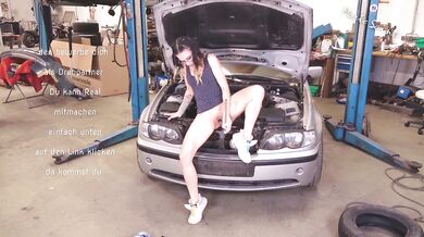 Hot German Girl Masturbating in Mechanic Garage using Ratchet - Mega Orgasm
