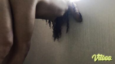My girlfriend is embarrassed to show her big ass. She moans deliciously