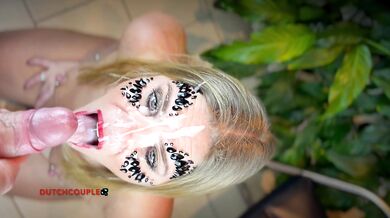 Dutch Cumsut Milf Face covered with 10 shots of Cum