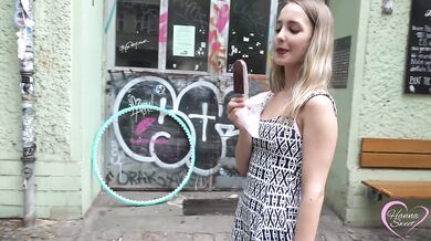 Watch me suck - 18 year old teen girl with small mouth provocatively sucks on the street