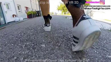 Kati me sweaty adidas Superstars fishnet socks shows you her sweaty insoles and stinky feet shoeplay