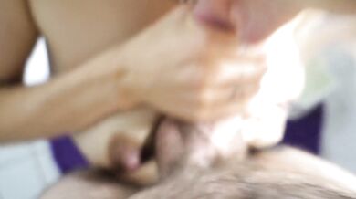 Milk bath! Squirting milk out of my boobs while giving him a blowjob