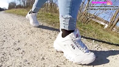 Part2 Fila Destrudor Shoeplay Nylon feet and Crush Trample Trailer Sneaker girl Feet