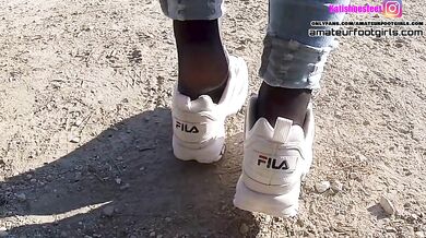 Part2 Fila Destrudor Shoeplay Nylon feet and Crush Trample Trailer Sneaker girl Feet