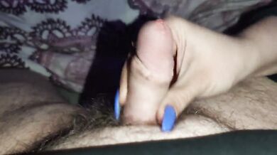 I give him a naughty handjob with my long blue nails *ridiculous cum load*