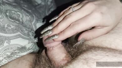 Handjob with glittering Long nails *cum on my nails*