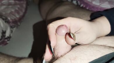 hungover the precum runs out of him I massage his glans with precum *Huge Cumshot*