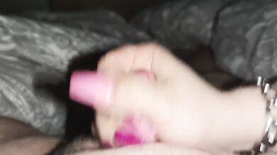 Handjob with sexy Long nails in purple/pink