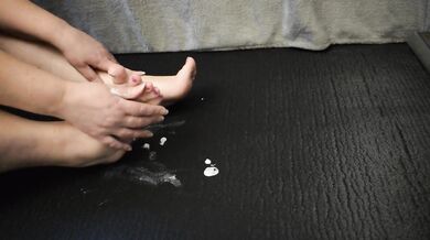 Greasy foot massage and caress with my hands