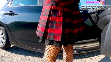 Kati shoeplay lick her shoes me sweaty fishnet tights, dipping sweaty insoles and stinky feet lick