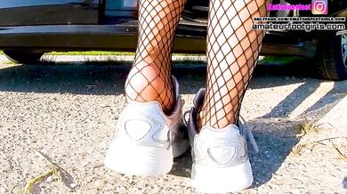 Kati shoeplay lick her shoes me sweaty fishnet tights, dipping sweaty insoles and stinky feet lick