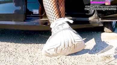 Kati shoeplay lick her shoes me sweaty fishnet tights, dipping sweaty insoles and stinky feet lick