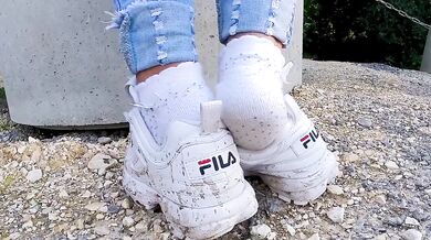 Katis 6 days dirty sweaty socks and Sweaty Shoes Fila sneakers shoeplay lick my dirty sneakers clean