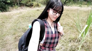 Beautiful schoolgirl is fucked in the public river.