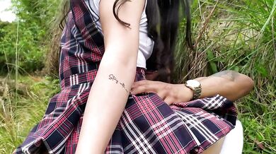 Beautiful schoolgirl is fucked in the public river.