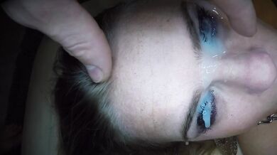 Dutch girl gets an eye facial cum in both eyes