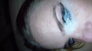 Dutch girl gets an eye facial cum in both eyes