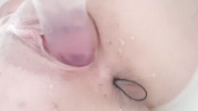 Dripping wet pussy, Anal toying in bathtub and pushing toy out