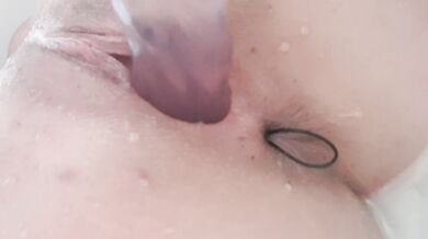 Dripping wet pussy, Anal toying in bathtub and pushing toy out