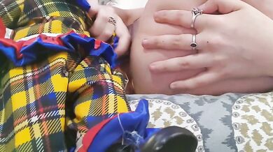 Weird girl fucks a clown doll