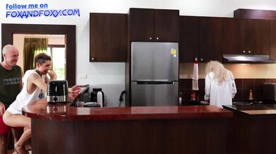 Almost caught surprise anal creampie ass fucking close to mother-in-law cooking breakfast