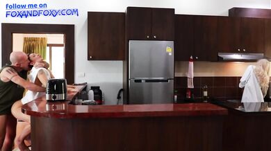 Almost caught surprise anal creampie ass fucking close to mother-in-law cooking breakfast