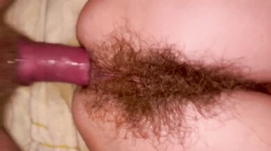 Super hairy MILF do anal and squirt a lot