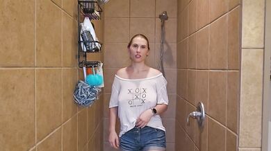 Trying on a black transparent body suit