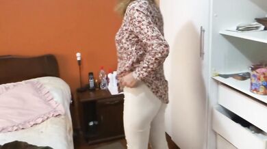 Our maid shows off excited in front of me and asks me to fuck her