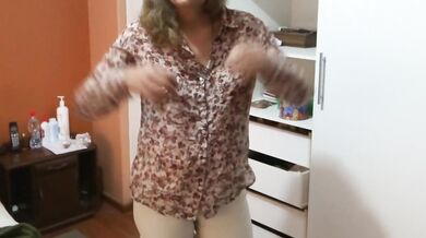 Our maid shows off excited in front of me and asks me to fuck her