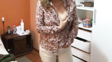 Our maid shows off excited in front of me and asks me to fuck her