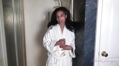 Aunt Judy's - Petite Hairy Amateur MILF Divine Shows Off Her Hairy Pussy in the Shower