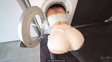 Yummy roommate with big ass got stuck in the washing machine and was fucked POV