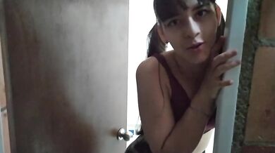 beautiful girl fulfills her fantasy of doing it in a public bathroom