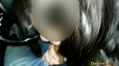 Blowjob in the CAR and showing my ass and tit in public - sexy