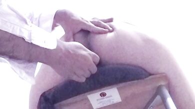 Amateur MILF chubby wife in mini skirt NO panties with a homemade sex toy