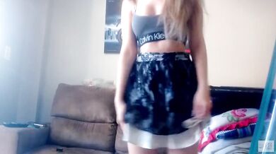just your girl trying to strip dance in a hot little skirt