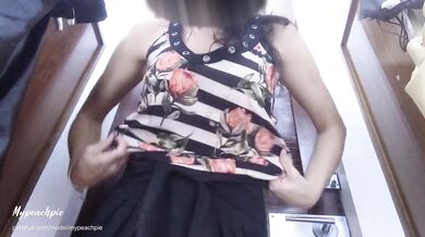 Filming in the changing to send it to my lover. while my husband whait.