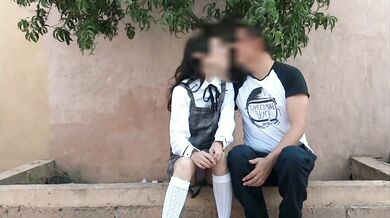 School girl gets horny and fucks in the park with her boyfriend