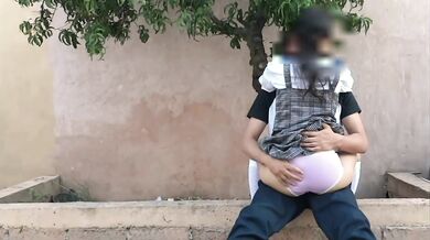 School girl gets horny and fucks in the park with her boyfriend