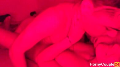 Real Couple having Passionate and Romantic Sex under Red Led Lights